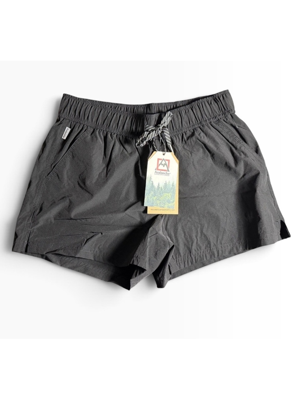 AVALANCHE black 4 way stretch reflective UPF 30+ draw string shorts $58 NWT